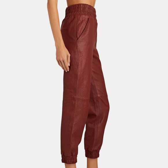 Like new VERONICA BEARD Wasia Brown Lamb Leather Cropped Joggers Size 6 - Picture 3 of 14